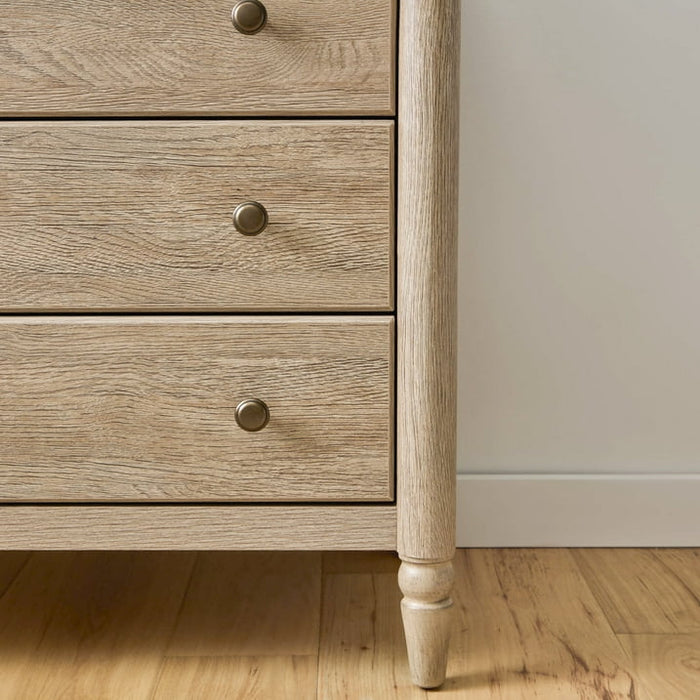 My Texas House Monroe 3 Drawer Nightstand with USB, Brushed Oak Finish - Side Is Cracked but Sturdy - new