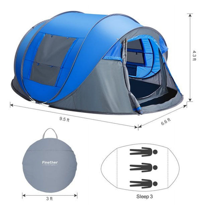 4 Person Pop Up Tents for Camping, CoPedvic Waterproof Instant Family Tents Upgraded Large Size with 2 Doors, Blue - new