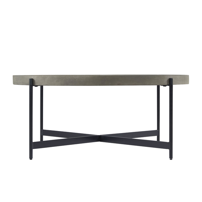 alaterre brookline industrial round metal coffee table, gray/black - new
