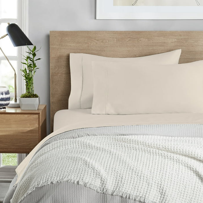 Purity Home Queen Bed Sheet Set - 100% Cotton Percale, 400 Thread Count - Cool, Crisp, Breathable & Durable 4-Piece - Ivory - new