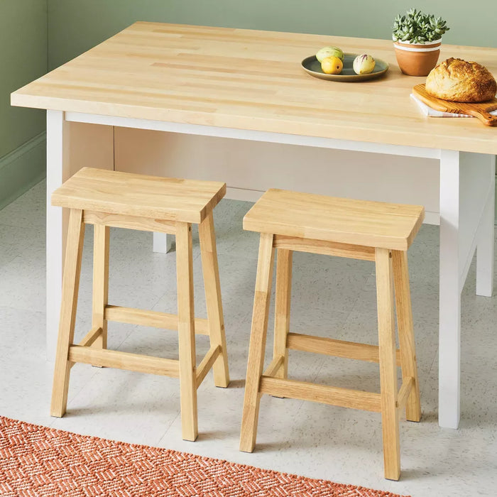 Set of 2 24" Solid Wood Backless Saddle Counter Height Barstools Natural - Room Essentials™