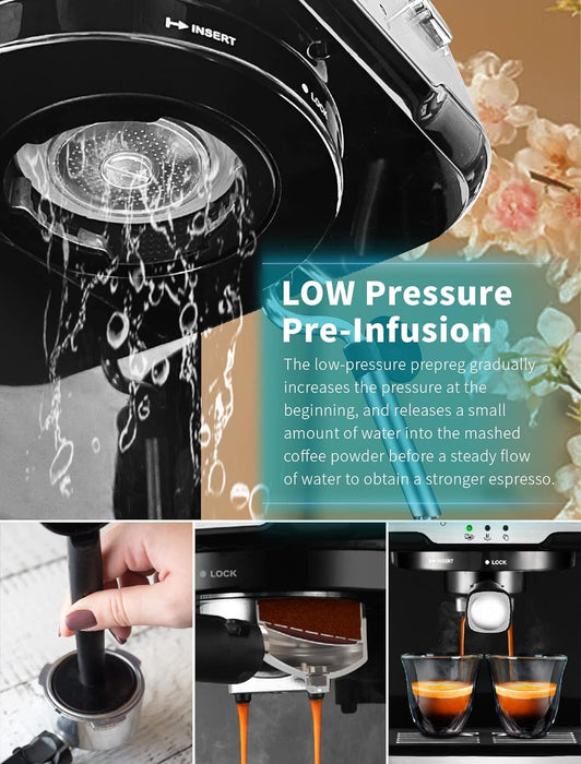 Gevi Espresso Machine 15 Bar Pump Pressure, Cappuccino Coffee Maker with Milk Foaming Steam Wand for Latte, Mocha, Cappuccino, 1.5L Water Tank, 1100W, Black silver 4 - new