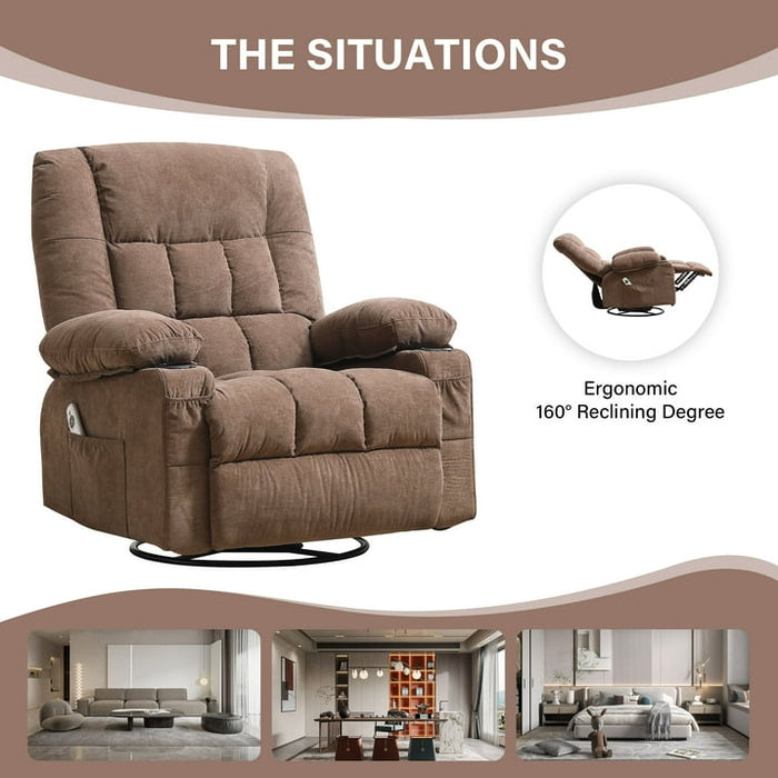 JONPONY Massage Swivel Rocker Recliner Chair with Vibration Massage and Heat Ergonomic Lounge Chair for Living Room with Rocking Function and Side Pocket, 2 Cup Holders, USB Charge Port,Brown - new
