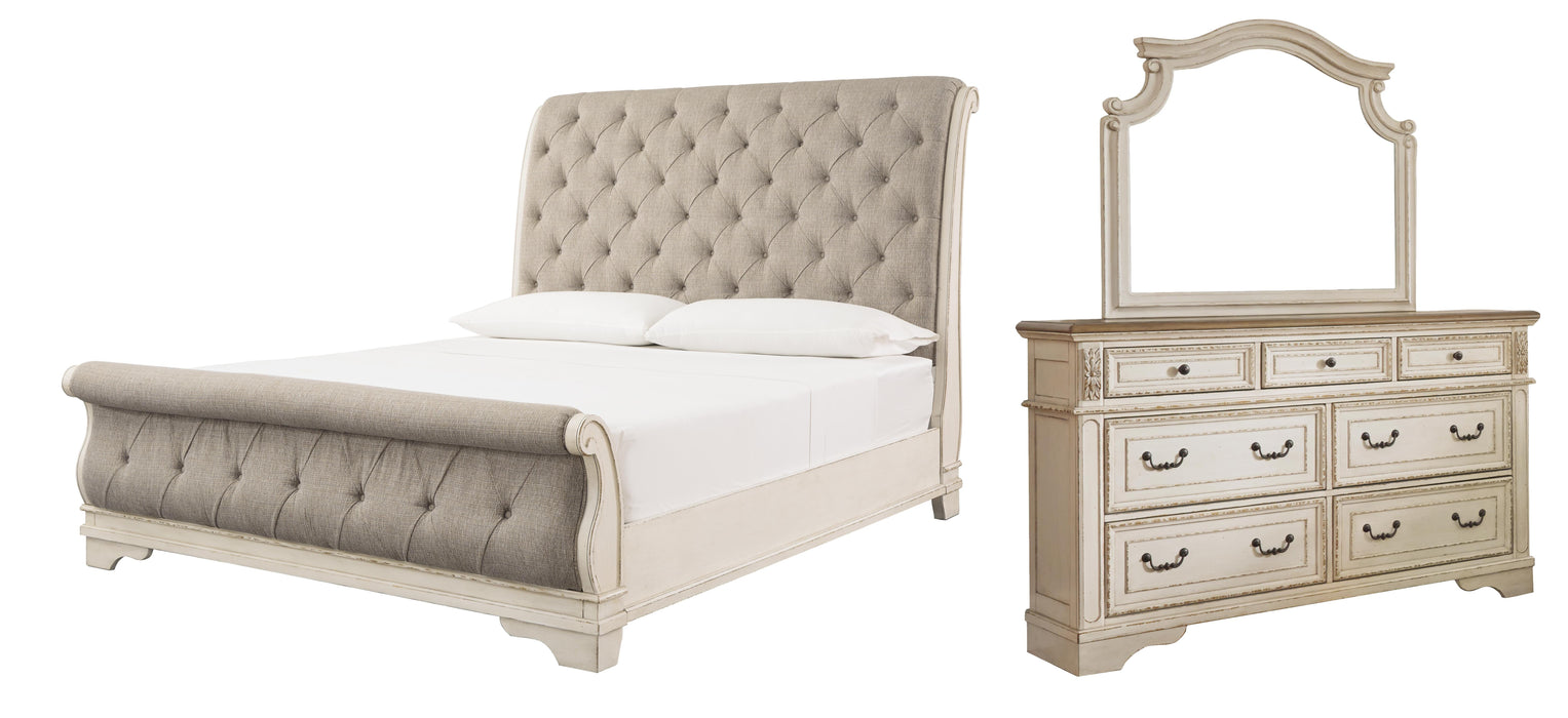 Realyn Chipped White Sleigh Bedroom Collection