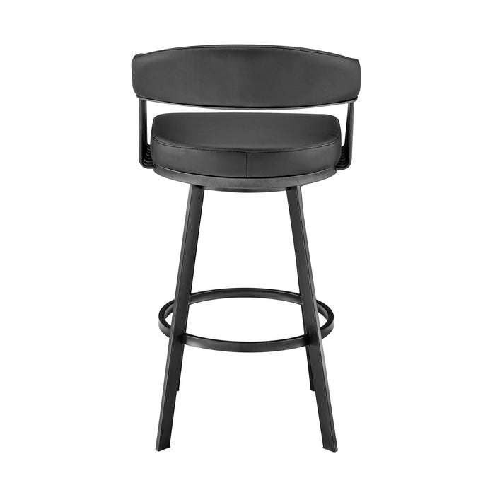 Armen Living Chelsea 25" Counter Height Swivel Bar Stool in Black Finish and Black Faux Leather - new