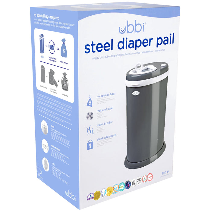 Ubbi Stainless Steel Diaper Pail, Odor Locking, No Special Bag Required, Award-Winning, Registry Must-Have, Slate - new