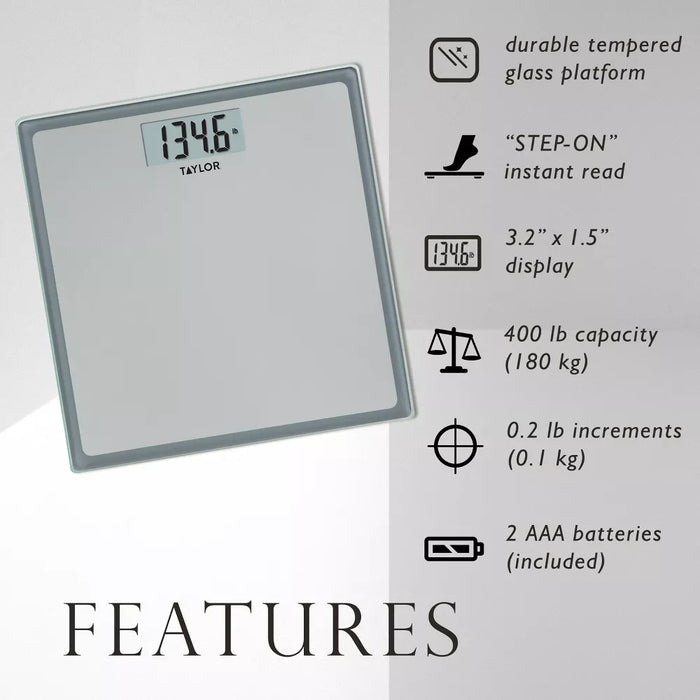 Digital Glass Bathroom Scale Gray/Silver - Taylor - new