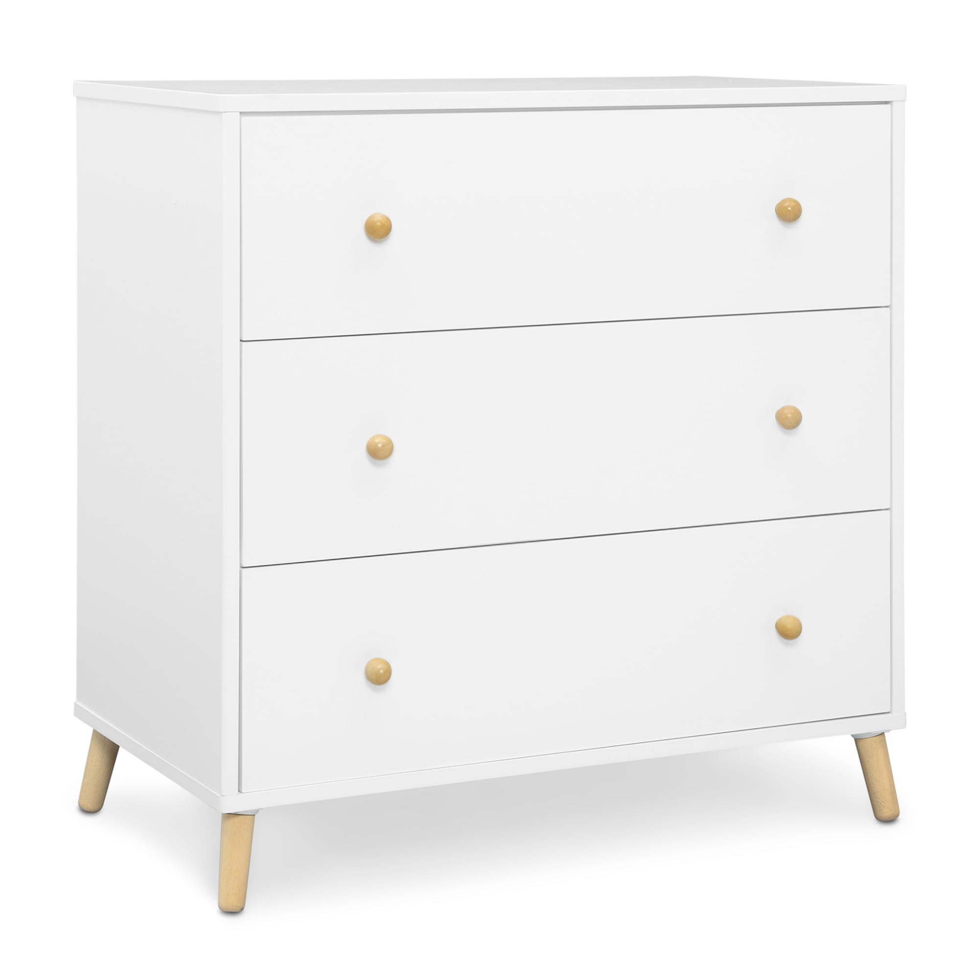 Delta Children Essex 3 Drawer Dresser with Interlocking Drawers, Bianca White/Natural - new