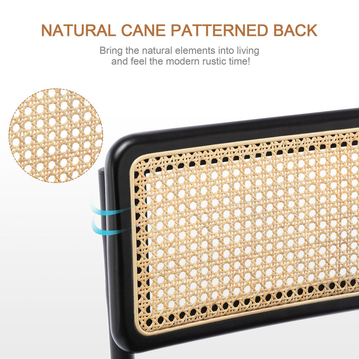 Zesthouse Boucle Bar Stools Counter Height Set of 2, 26'' Rattan Barstools with Wooden Back & Natural Cane Mesh, Mid Century Cantilevered Design Counter Stools for Kitchen Island, Chrome Bas