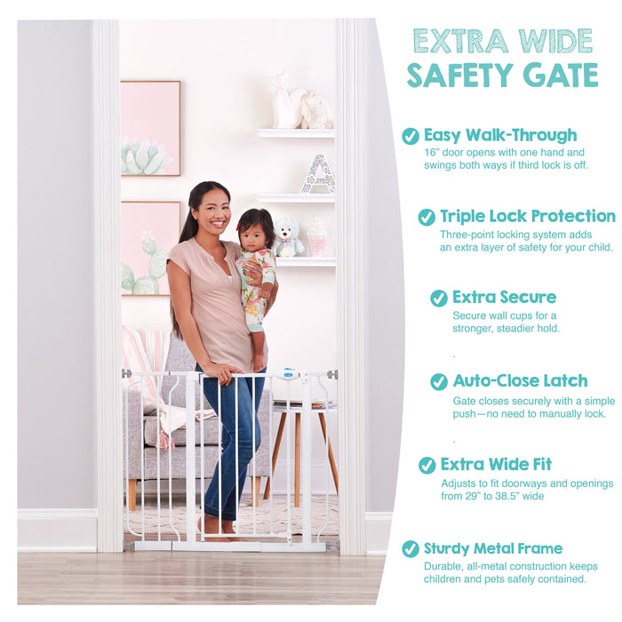 Regalo Extra Wide Walk-Through Baby Gate with Door, 29.5-38.5 in, White, Ages 6-24 Months - open_box