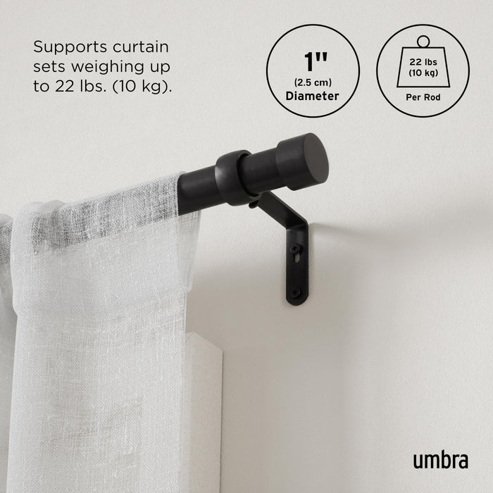 Umbra Cappa Curtain Rod – 1-Inch Drapery Rod Extends from 36" - 72 Inches, Includes 2 Matching Finials, Brackets & Hardware, Brushed Black - new