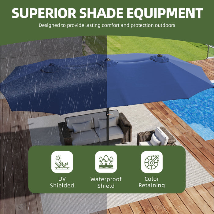 Uforic 15ft Double-Sided Patio Umbrella, Large Outdoor Portable Shade Market Table Umbrella,12 Sturd - new