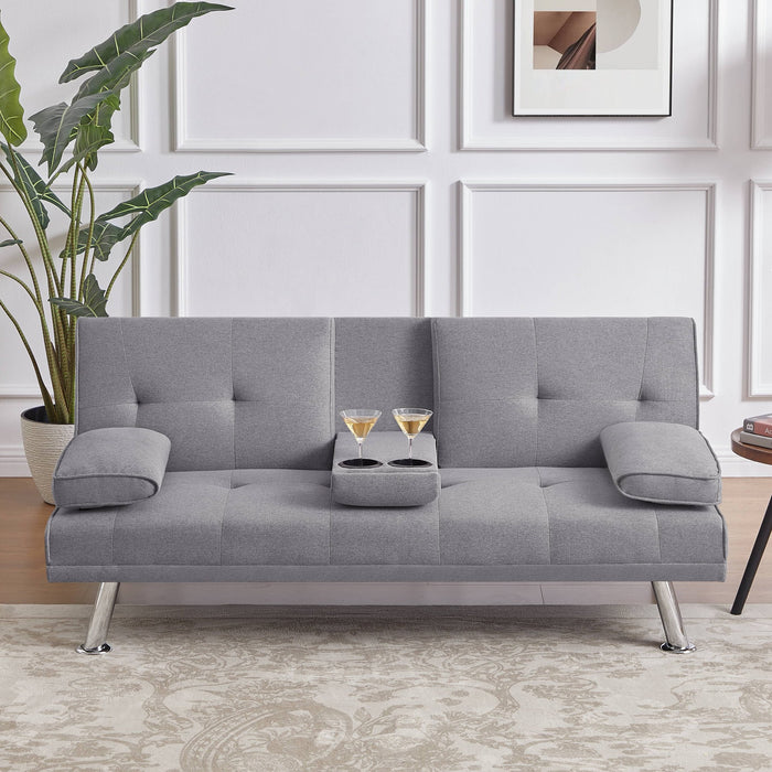 GJQ Convertible Futon Sofa Bed, Modern Folding Sofa Couch for Living Room Adult(Linen,Light Grey) - new