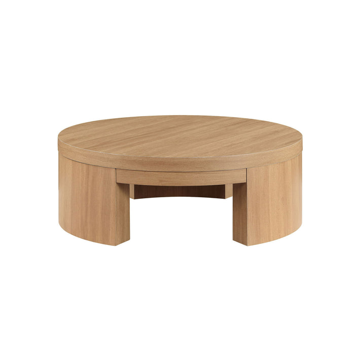Beautiful Mod Round Coffee Table by Drew Barrymore, Warm Honey Finish - open_box