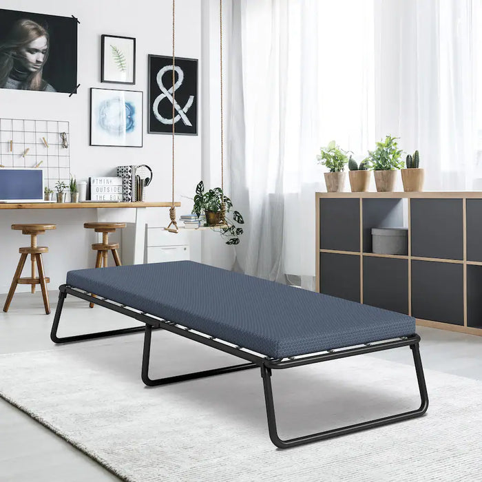 Boyd Sleep - Folding Guest Bed, Metal Frame with GelLux PU Mattress, Washable Removable Cover - Dark Blue - new