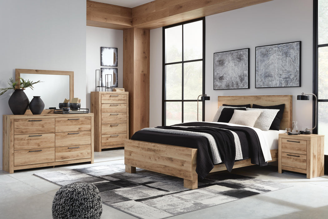 Hyanna Tan Brown Hyanna King Panel Bed, Dresser, Mirror, Chest and Nightstand - Brand New