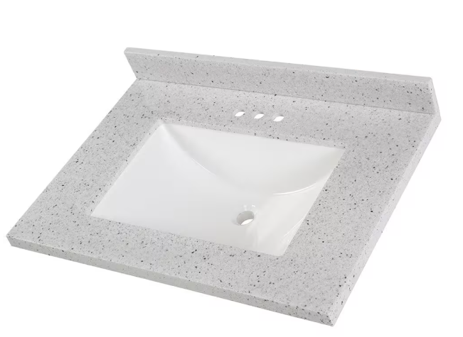 31 in. W x 22 in. D Engineered Solid Surface White Rectangular Single Sink Vanity Top in Silver Ash - open_box