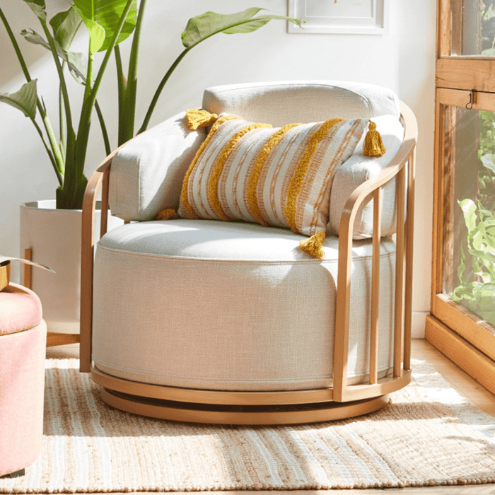 Better Homes & Gardens Lillian Swivel Birdcage Chair, Cream Linen - new