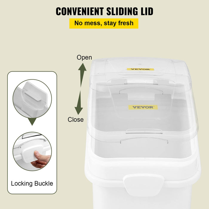 VEVOR 27 Gallon food storage containers 500 Cup Ingredient Bin with Scoop and Sliding Lid Commercial Food Container Ideal for rice storage, dog food container, flour, and sugar containers, White - open_box
