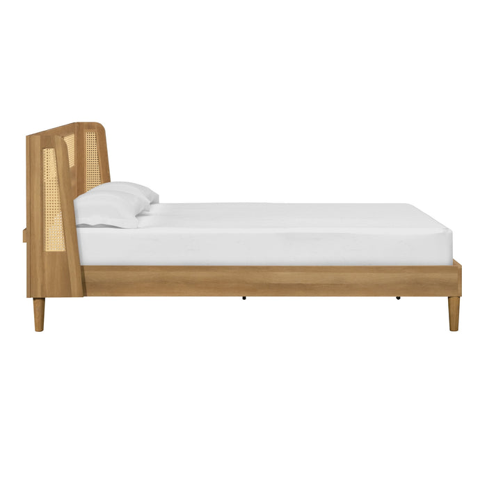 Better Homes & Gardens Springwood Caning Queen Platform Bed With Headboard, Light Honey Finish - new