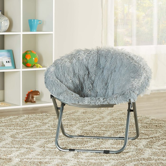 Mainstays Blair Plush Faux-Fur Kids Saucer Chair, WHITE - new