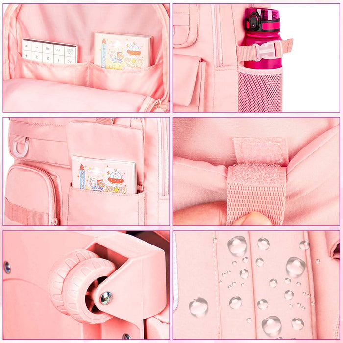 AGSDON Rolling Backpack for Girls and Women, Roller Wheels School Bookbag, Wheeled Suitcase Backpacks with Lunch Bag for Teen - Pink - new