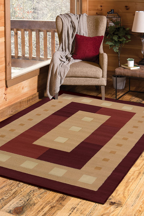 7ft. 10in. x 10ft. 6in United Weavers of America Manhattan Collection Time Square Indoor Rug Burgundy, Contemporary Style Rug with Geometric Pattern, Jute Backing - open_box