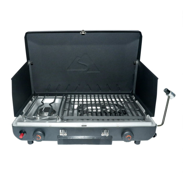 Ozark Trail 2 Burner Black Propane 2-in-1 Portable Camp Stove and Grill, Model GCT2220WB, New - new