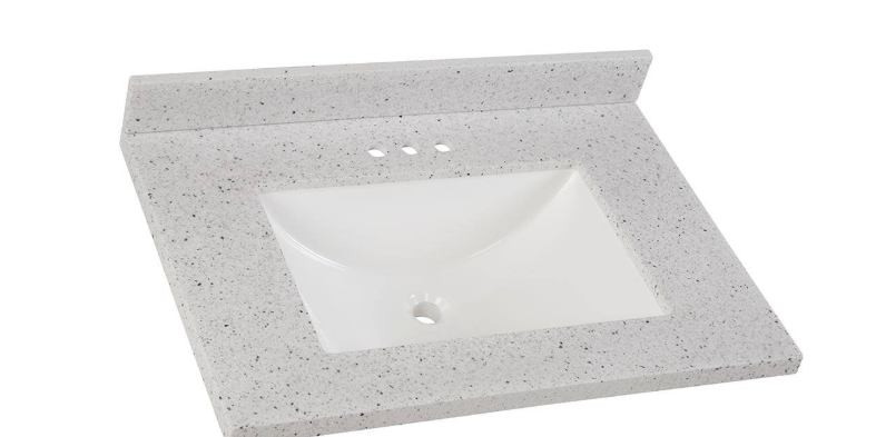 31 in. W x 22 in. D Engineered Solid Surface White Rectangular Single Sink Vanity Top in Silver Ash - open_box