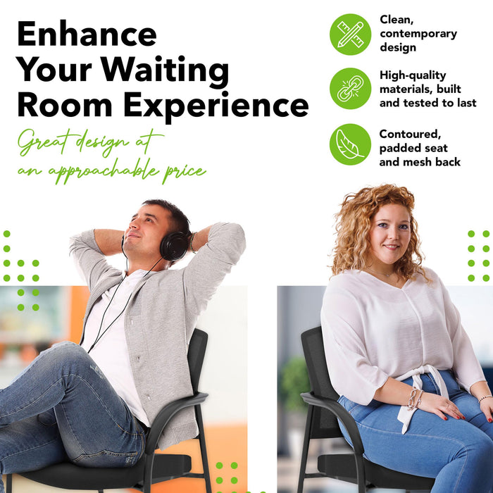 HON Lota Office Guest Chair Stackable Waiting Room Chairs - Mesh Back Side Office Guest Chairs & Reception Chairs with Wheels, Arms - Lobby Chairs for Conference, Breakroom, Church, School,