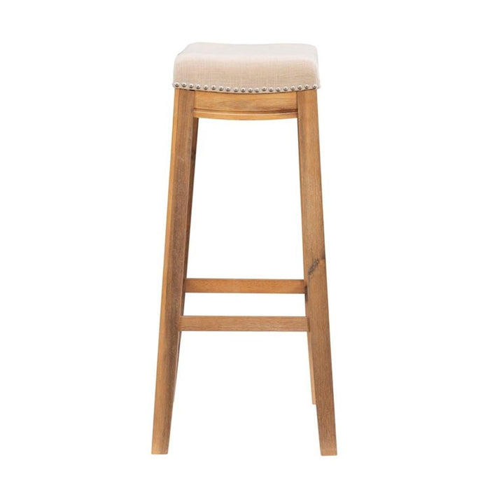 Linon Claridge Bar Stool Natural Padded Seat Acacia Wood Frame in Rustic Brown - new