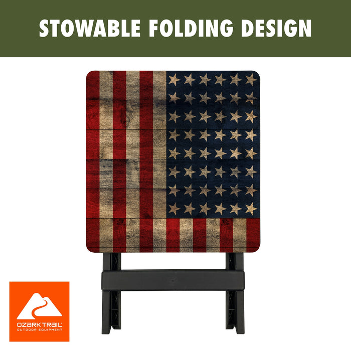 Ozark Trail 19-inch Plastic Folding Outdoor Camp Side Table, Flag Print - new