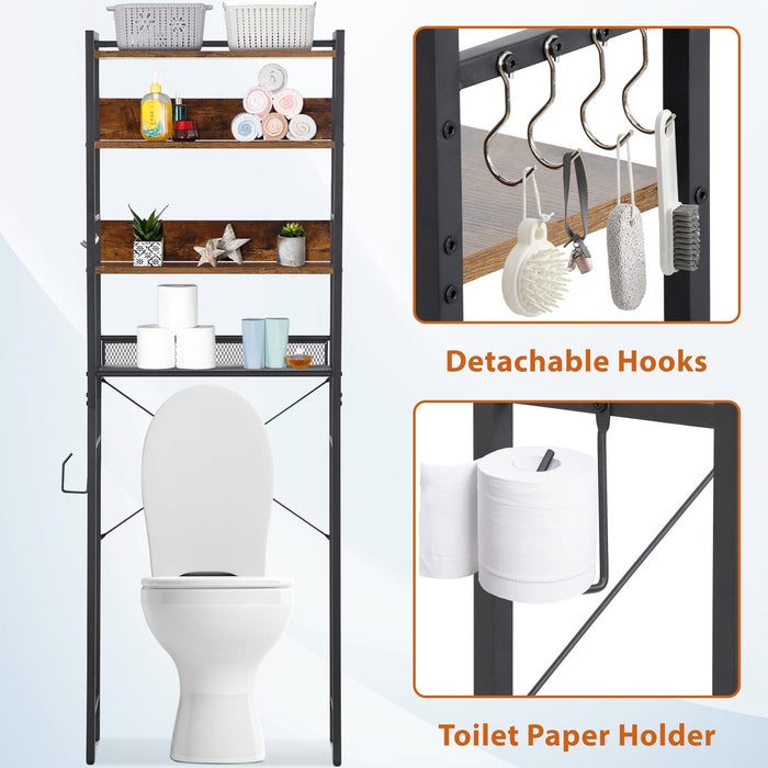 HomGarden 4-Tier over the Toilet Bathroom Storage Rack Adult Organizer Space Saver Rustic Dark Brown - new