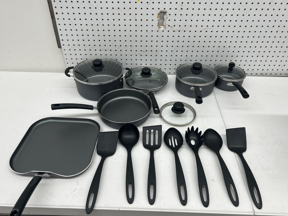 Tramontina Primaware 18 Piece Non-stick Cookware Set, Steel Gray - new