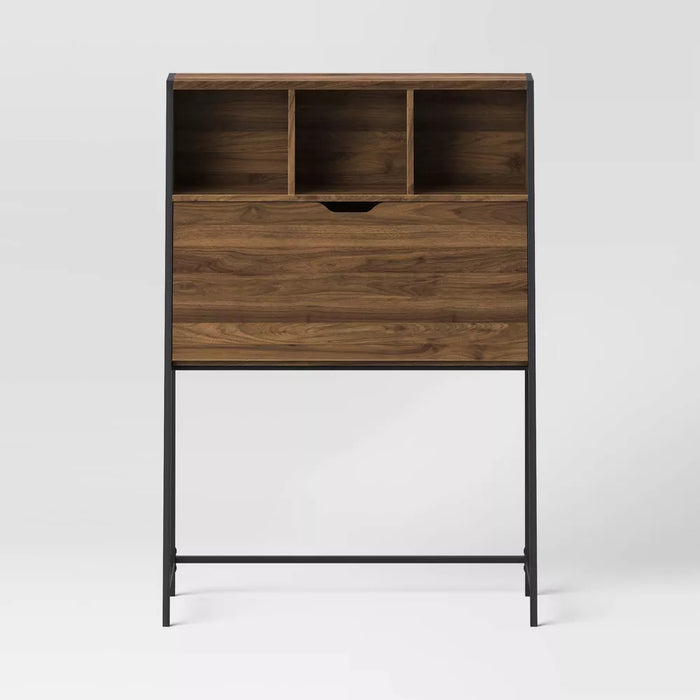 Loring Secretary Desk with Hutch and Charging Station Walnut - Threshold: Home Office Furniture, Writing Space - new