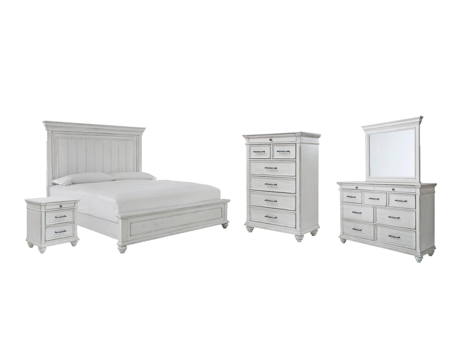 Kanwyn Whitewash Kanwyn Queen Panel Bed with Mirrored Dresser, Chest and Nightstand