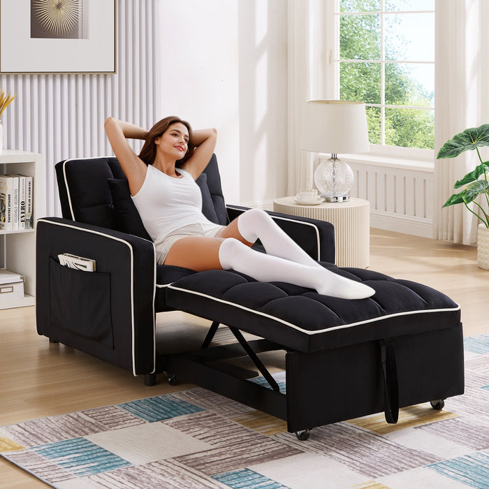 Dinosisco 3-in-1 Convertible Chair Bed, Sleeper Chair Lounge Chair Indoor, Modern Single Pull Out Couch for Living Room, Black Velvet - new