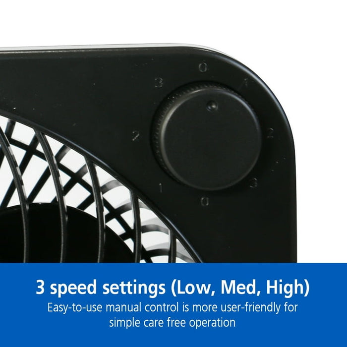 Mainstays 9-inch Box Indoor Comfort Personal AC Electric Fan, 3 Speeds, Black - use_like_new
