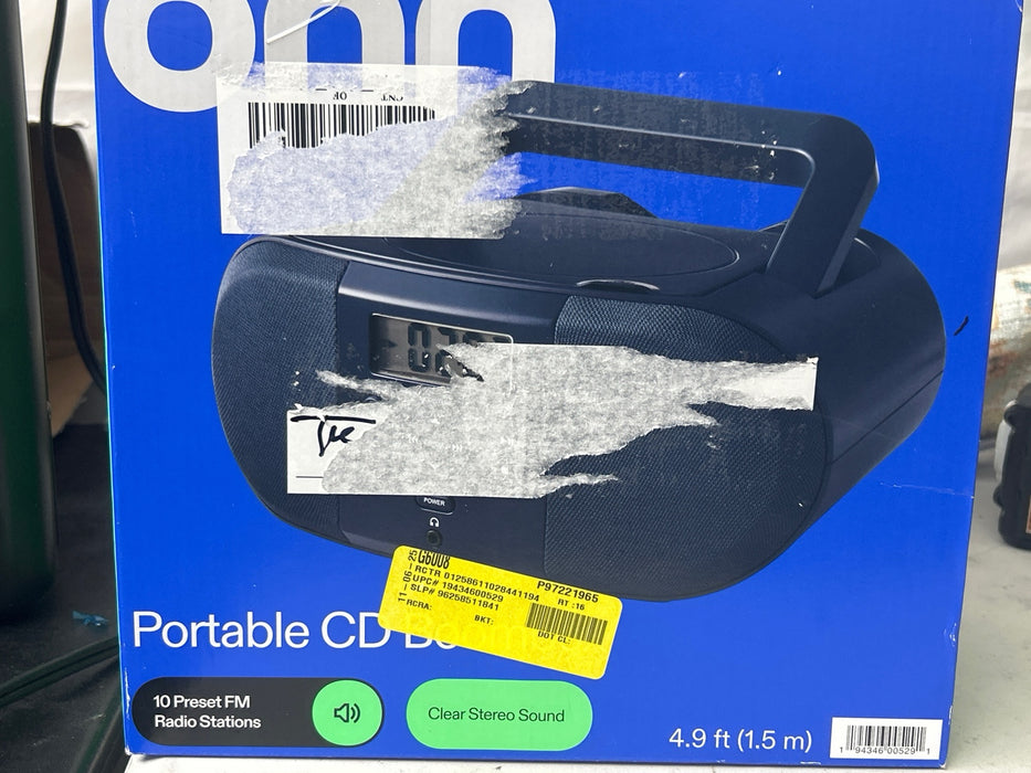 onn. Portable CD Boombox with Digital FM Radio, Navy - new