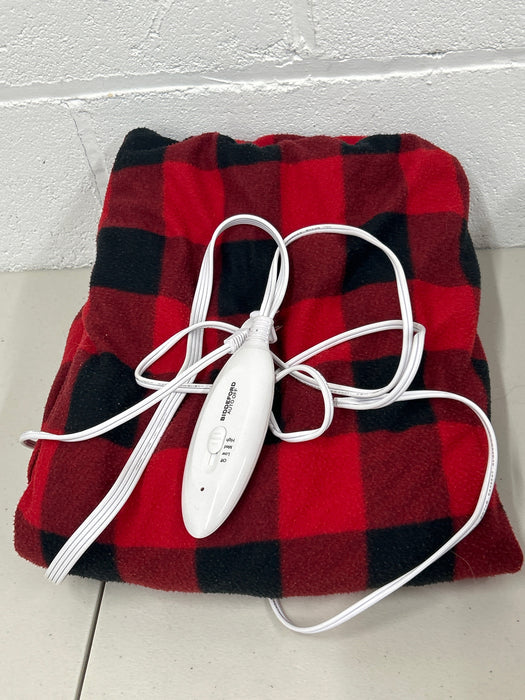 Sunbeam Electric Heated Throw Red/Black Plaid Microplush Faux Shearling 4 Heat 50x70 - new