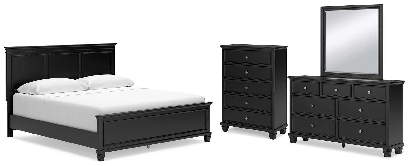 Lanolee Black Lanolee King Panel Bed with Mirrored Dresser and Chest