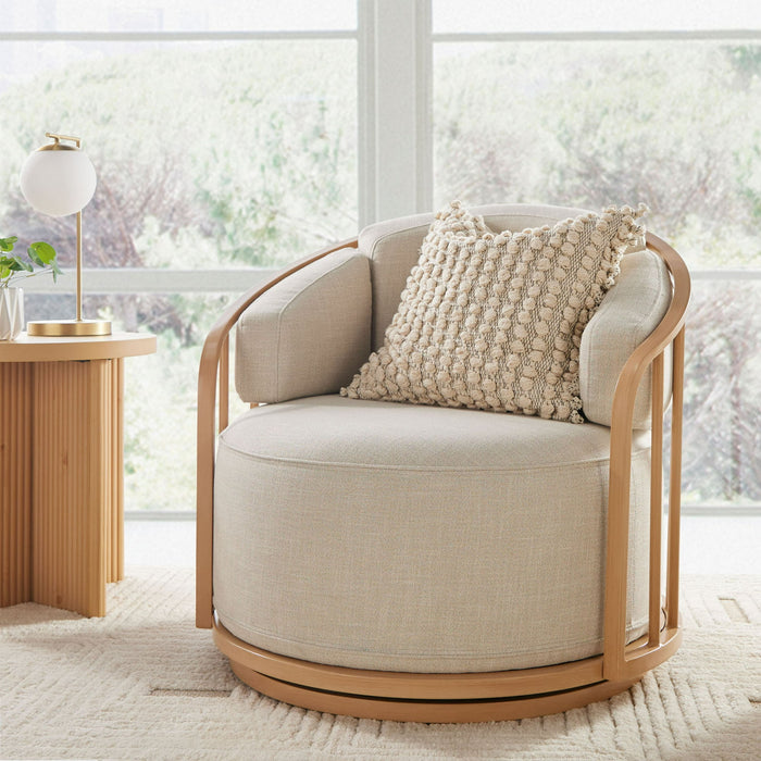 Better Homes & Gardens Lillian Swivel Birdcage Chair, Cream Linen - use_like_new