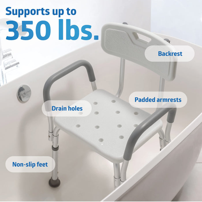 Medline Shower Chair Seat with Padded Armrests and Back Heavy Colors Vary White or gray - new