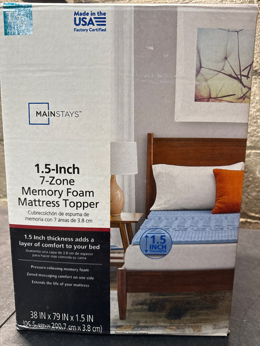 Mainstays 1.5” 7-Zone Reversible Memory Foam Mattress Topper, Twin-XL - open_box