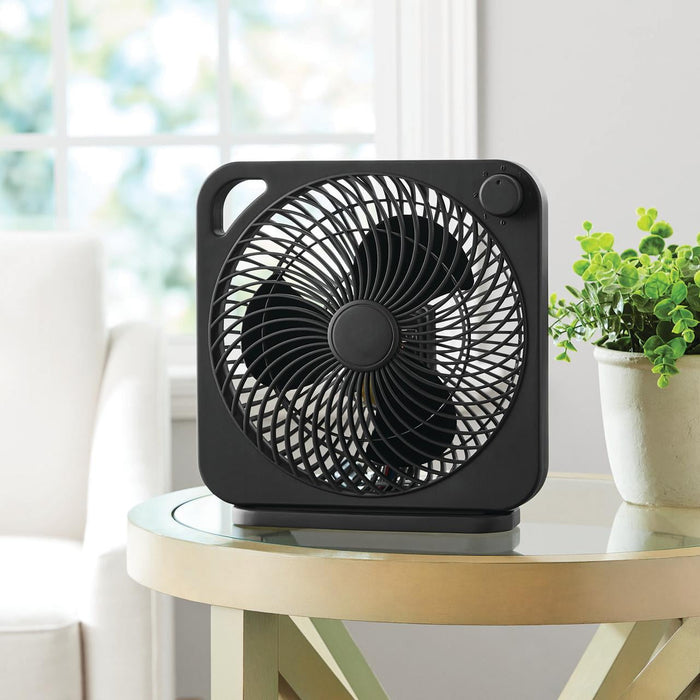 Mainstays 9-inch Box Indoor Comfort Personal AC Electric Fan, 3 Speeds, Black - use_like_new