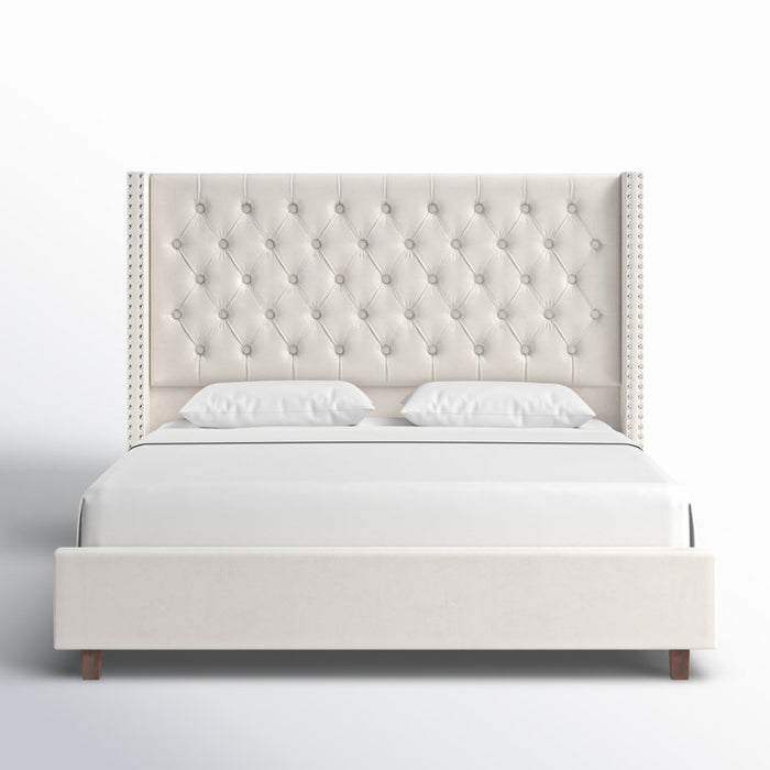 Queen Size Cream Duluth Upholstered Wingback Bed - new