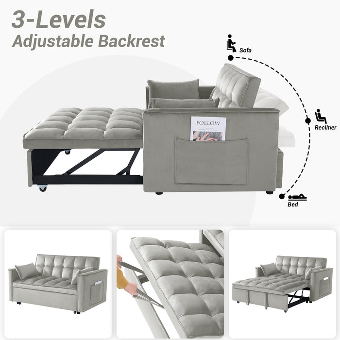 Rophefx 3-in-1 Pull Out Sofa Bed, Futon Sofa, Convertible Velvet Sleeper Chair Bed for Living Room, Light Grey - new