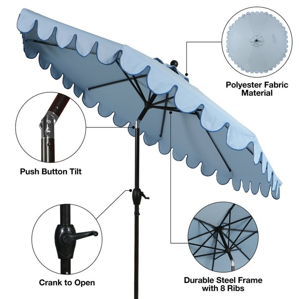 Better Homes & Gardens 9' Blue Scallop Patio Umbrella, Crank Lift and 3 Position Tilt - new
