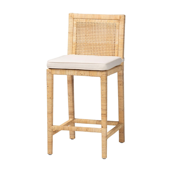 bali & pari Sofia Rattan and Mahogany wood BOHO Counter Stool, Natural - new