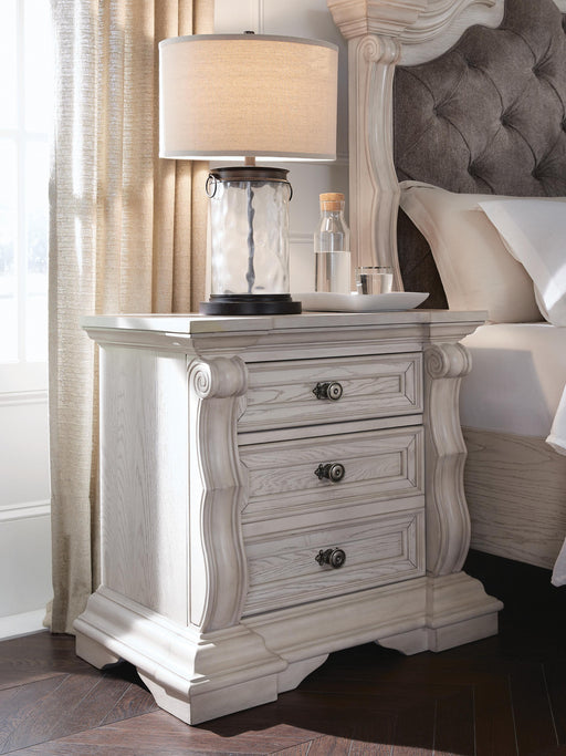 Andonhall Antique White Three Drawer Night Stand